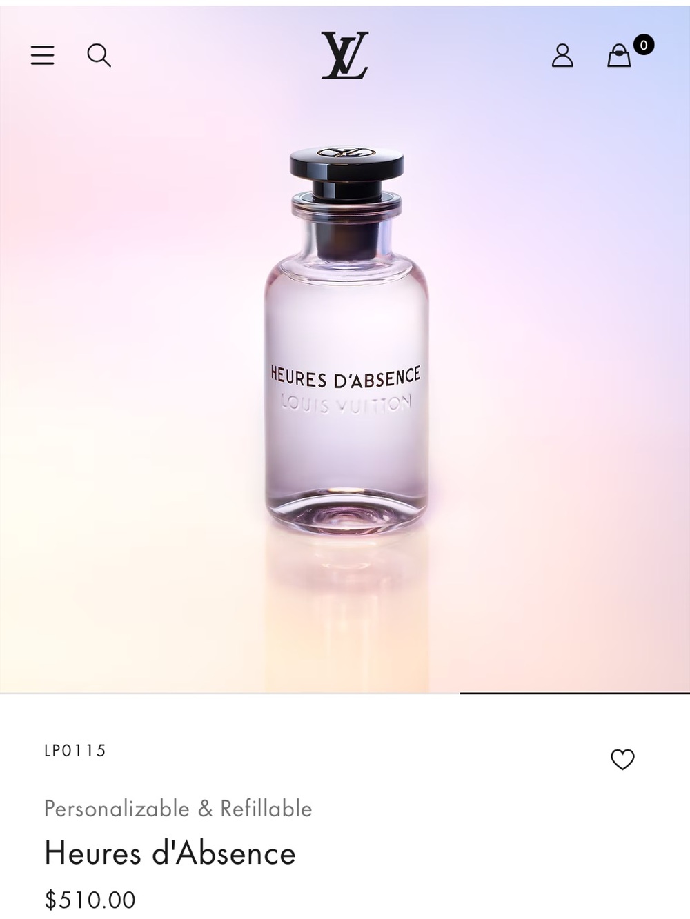 Louis Vuitton Heures d'Absence Pale Pink Perfume Bottle
